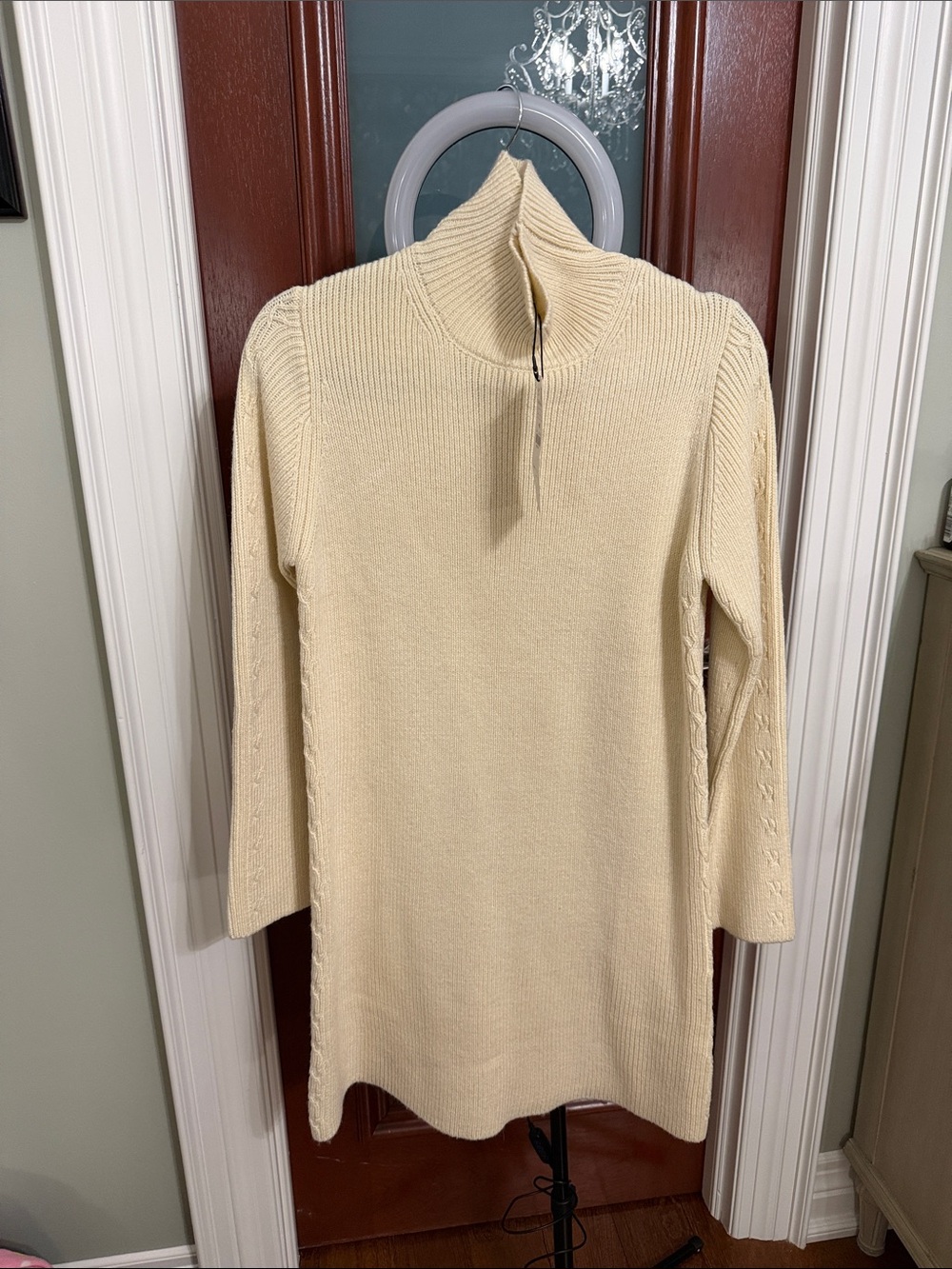 Zara Cream Ribbed Half-Zip Turtleneck Sweater Dress